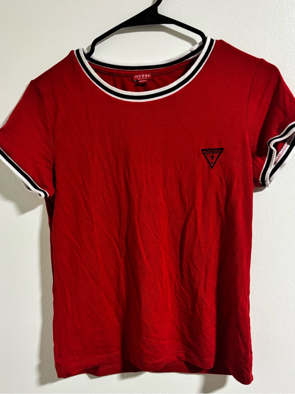 GUESS Red Short-Sleeve Ringer Tee with Black & White Trim